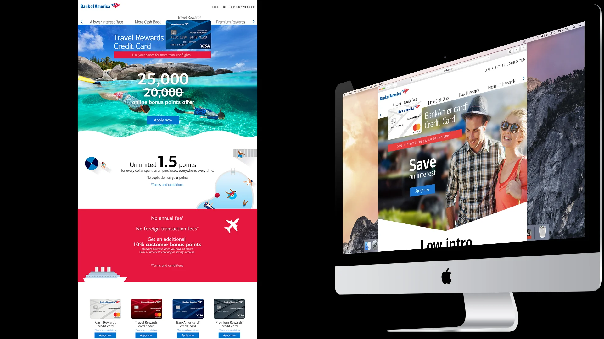 Bank of America Travel Rewards Credit Card site on desktop