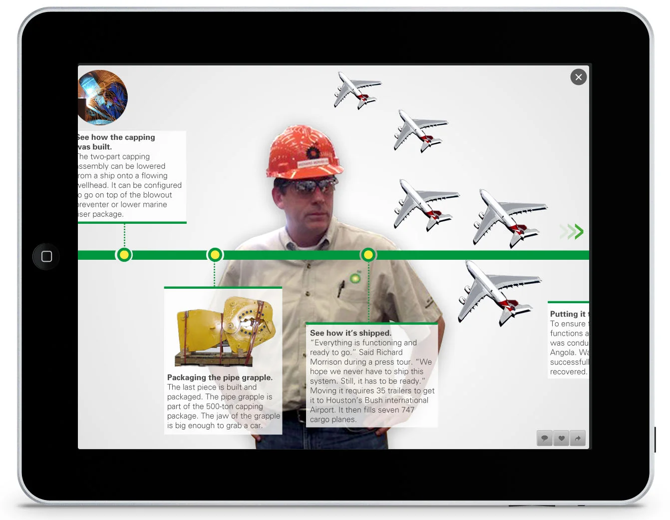 BP iPad experience — capping timeline detail