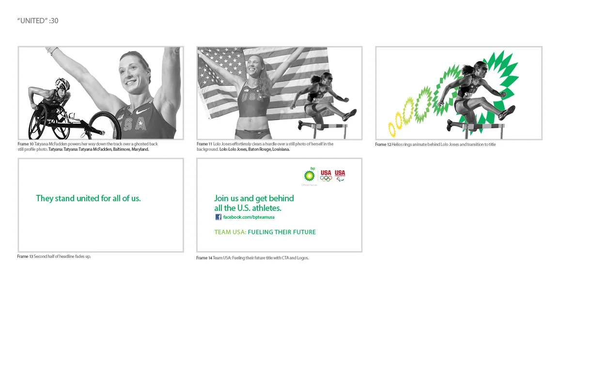 United — Voice Over storyboard frames 1–9