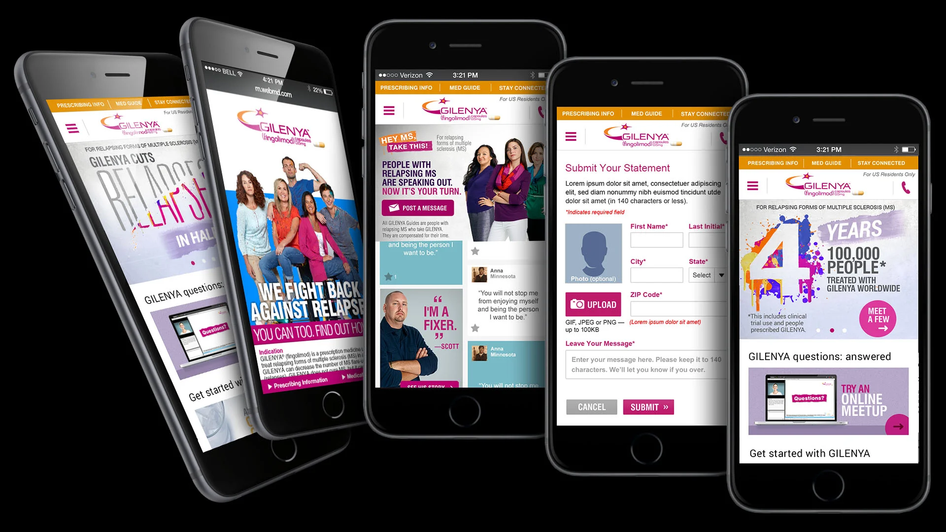 Gilenya mobile experience — grouped device views