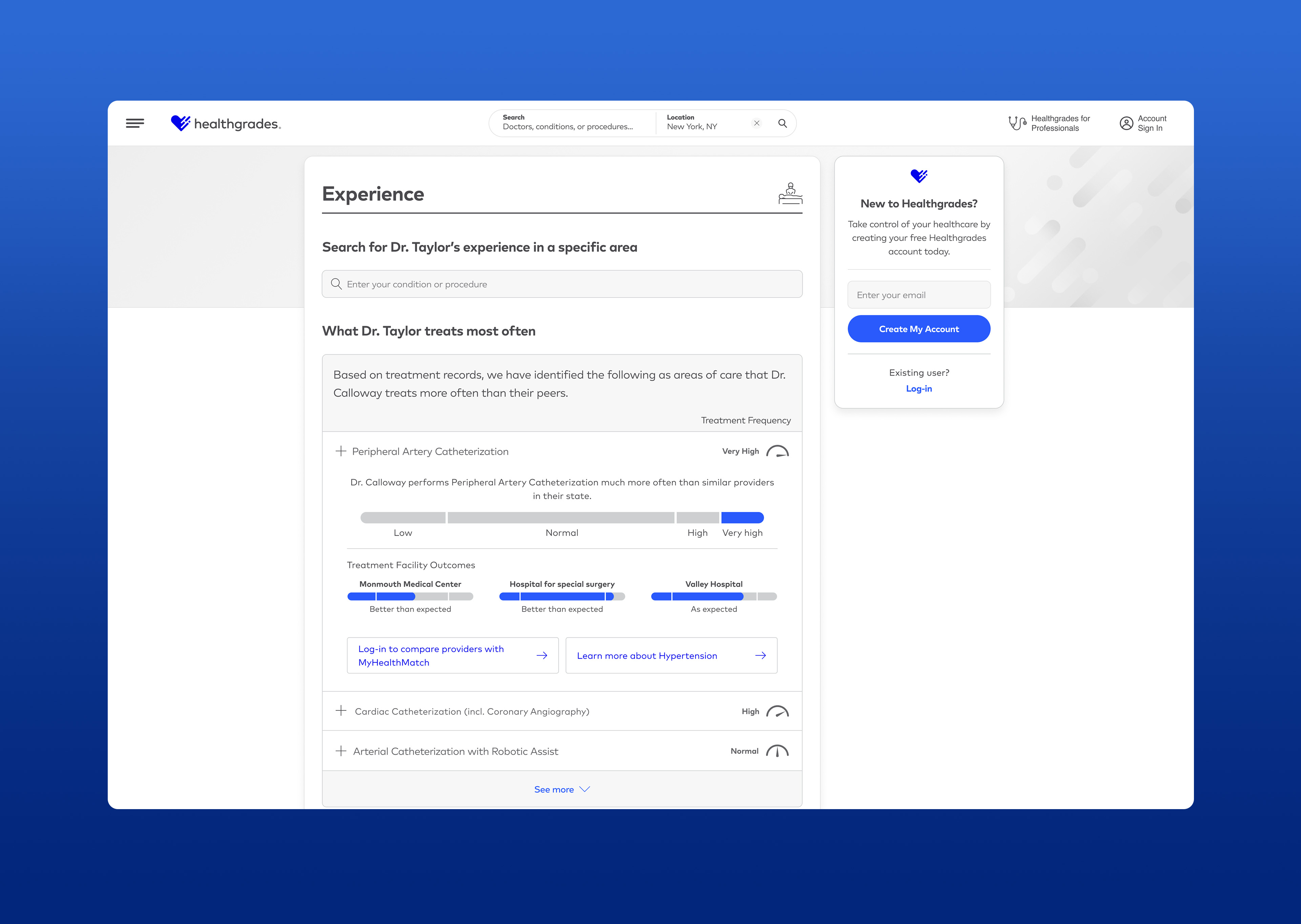 Healthgrades Experience section
