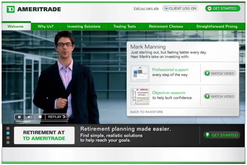 TD Ameritrade Mark Manning persona video with support and research CTAs