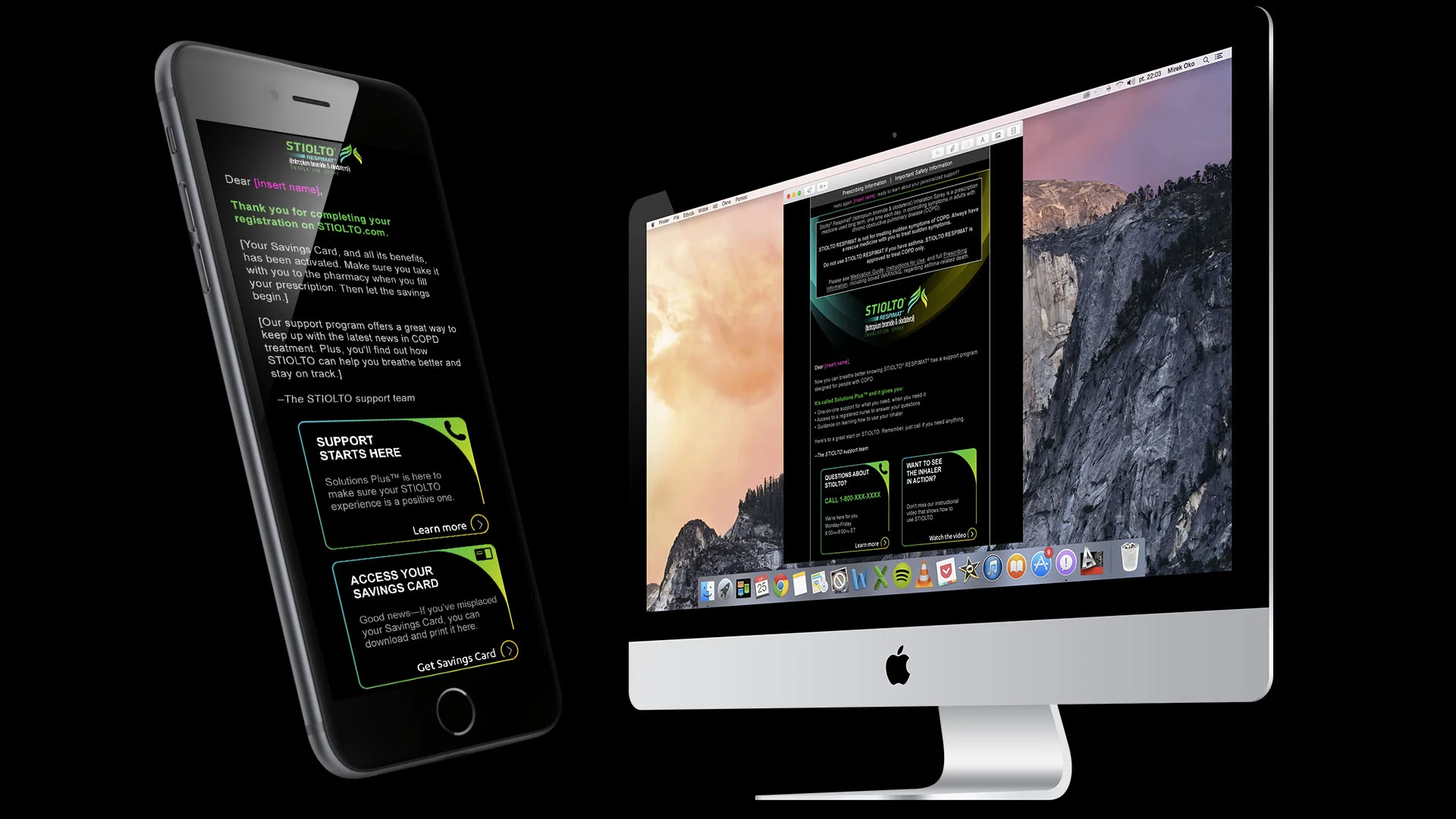 Stiolto Respimat registration confirmation email on mobile and desktop
